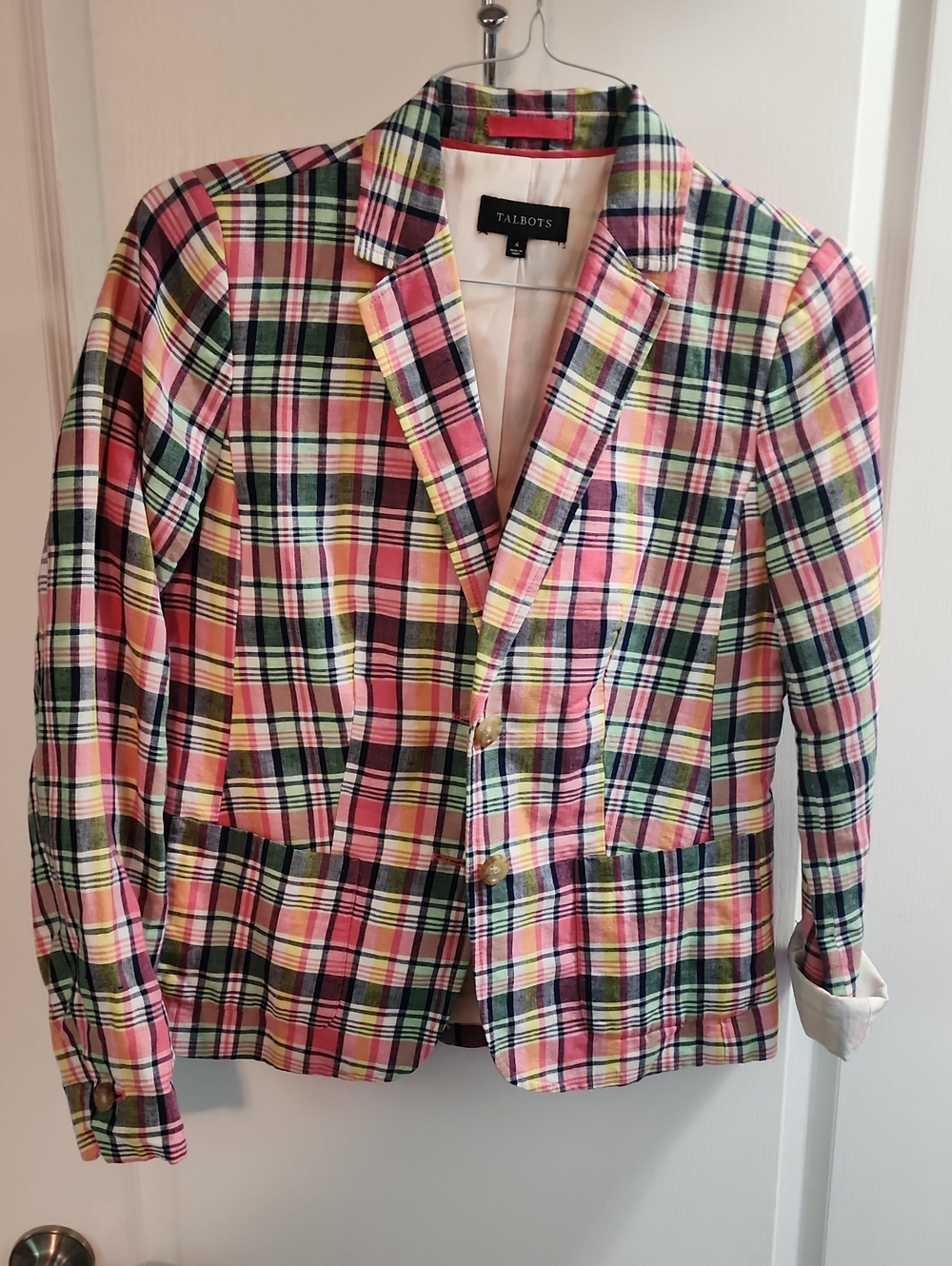 Talbots Multicolor Pink Plaid Blazer Size 4